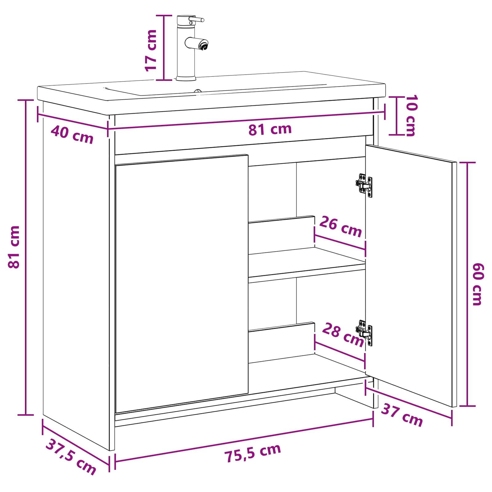 Σετ Επίπλων Μπάνιου Sonoma Δρυς 81 x 40 x 84,5 εκ - Pakobazaar