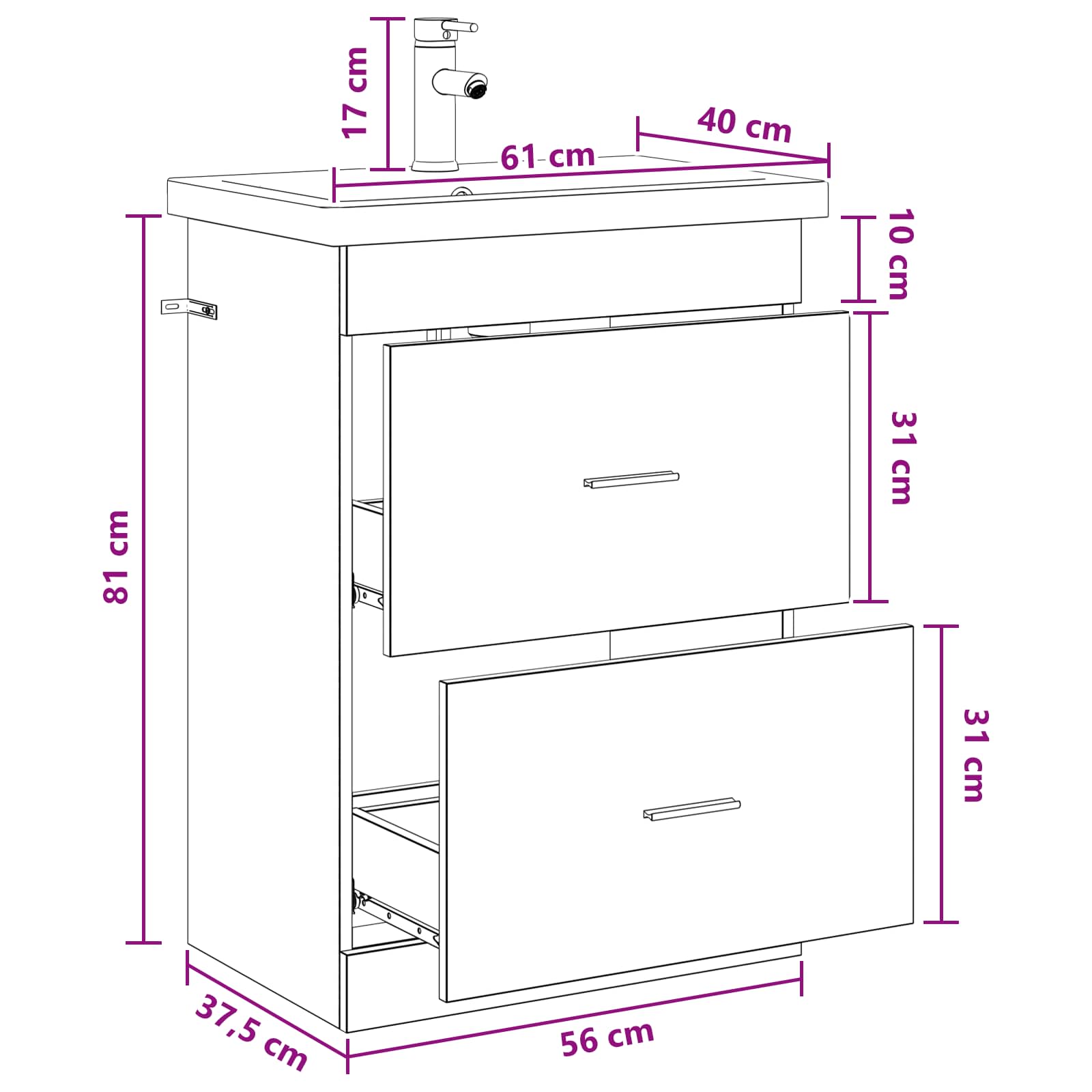 Σετ Επίπλων Μπάνιου Sonoma Δρυς 61 x 40 x 84,5 εκ - Pakobazaar