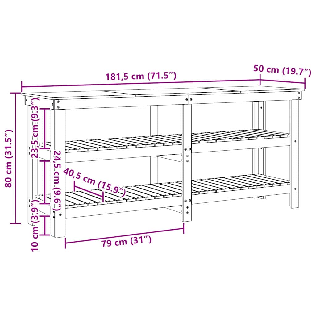 Πάγκος εργασίας με ράφι Κερωτό καφέ 181.5 x 50 x 80 εκ