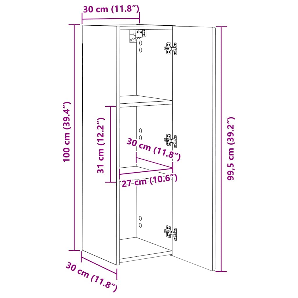 Ντουλάπι Τηλεόρασης Τοίχου 2 pcs Μαύρο 30 x 31 x 100 εκ.