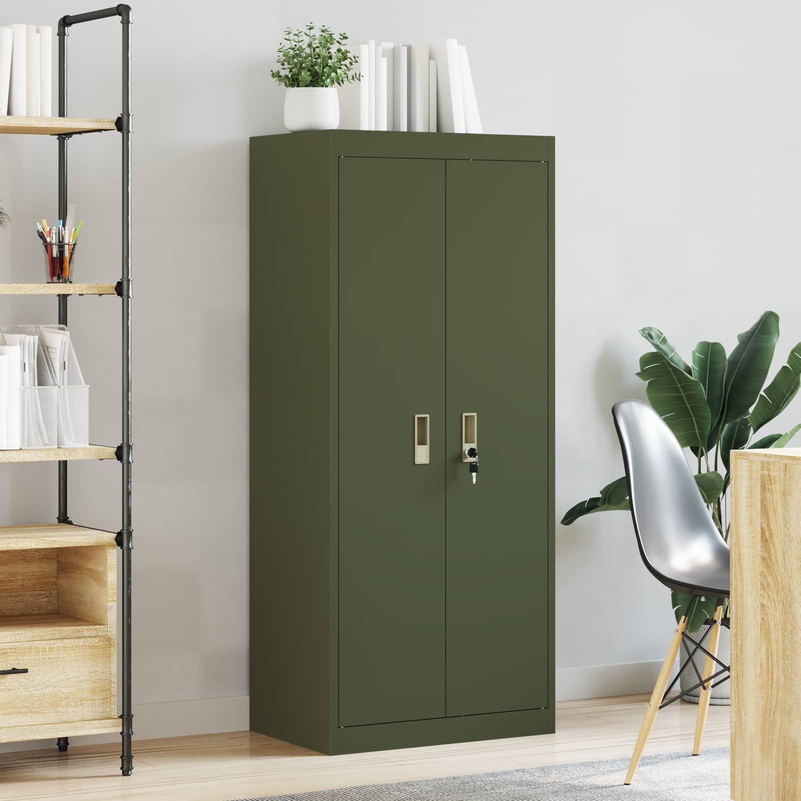 Ντουλάπι αποθήκευσης Ελιά Πράσινη 60 x 40 x 140 cm Ατσάλι