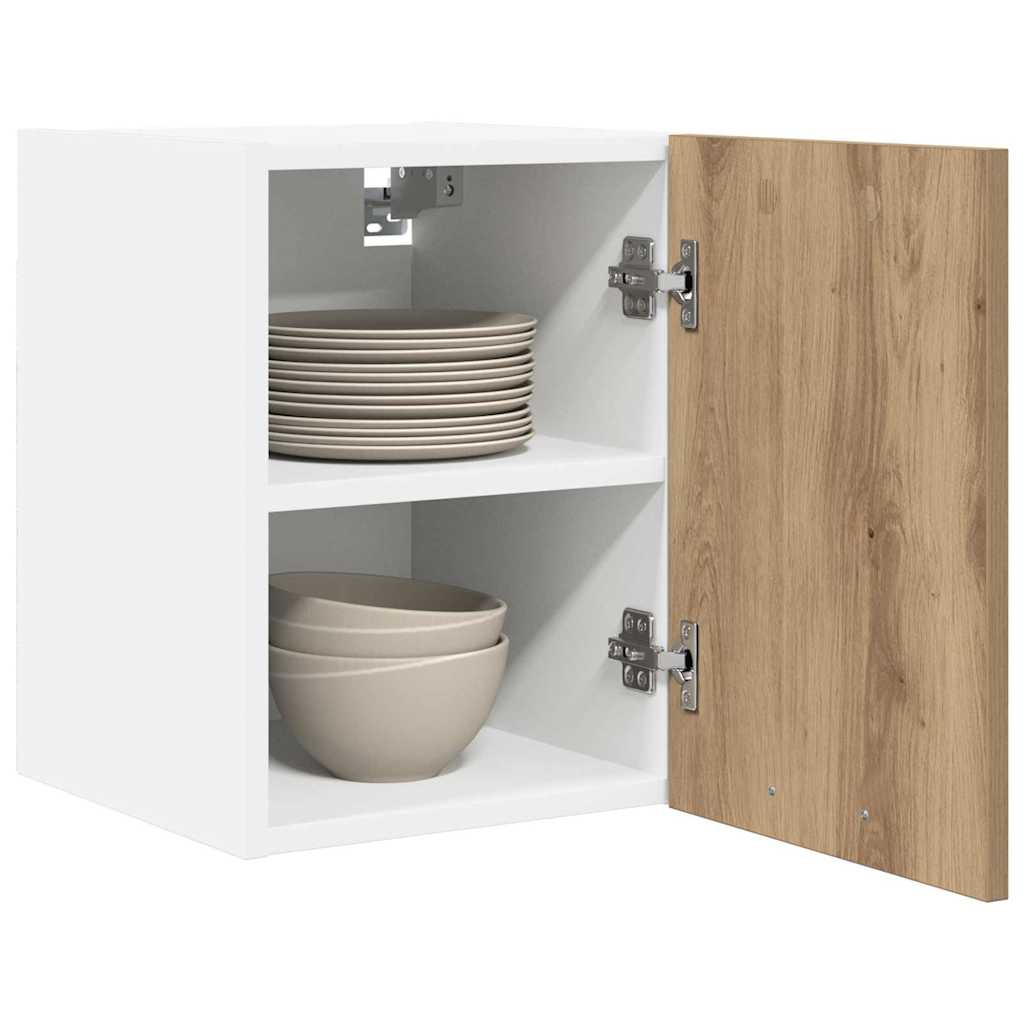 Κρεμαστό ντουλάπι με πόρτα 2 pcs Χειροποίητη Δρυς και Λευκό