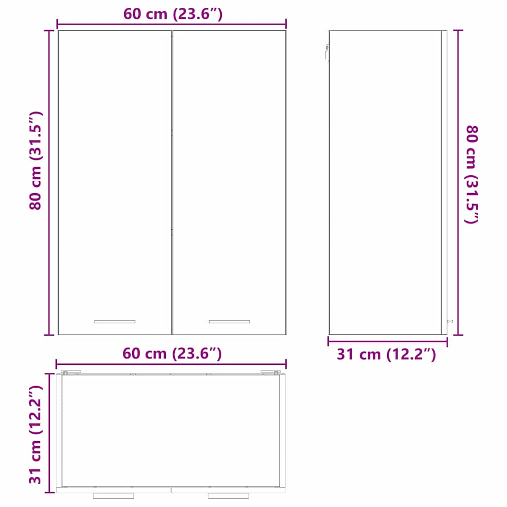 Κρεμαστό ντουλάπι με αποθήκευση Καπνιστό Δρύς 60 x 31 x 80 εκ.