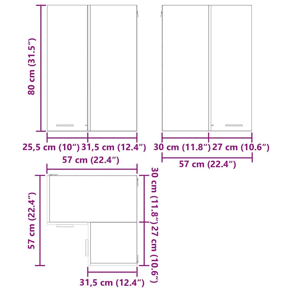 Κρεμαστό ντουλάπι Λευκό 57 x 57 x 80 εκ. Επεξεργασμένο ξύλο - Pakobazaar