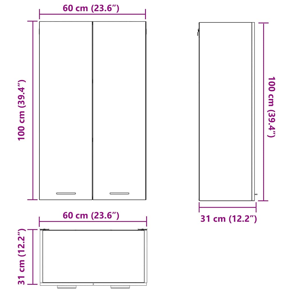 Κρεμαστό ντουλάπι Λευκό 60 x 31 x 100 εκ. Επεξεργασμένο ξύλο - Pakobazaar