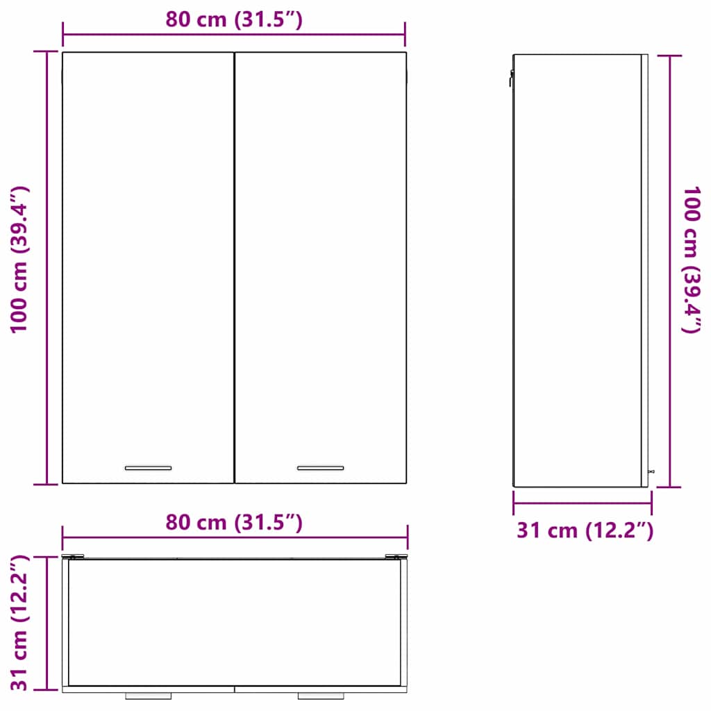 Κρεμαστό ντουλάπι Λευκό 80 x 31 x 100 εκ. Επεξεργασμένο ξύλο - Pakobazaar