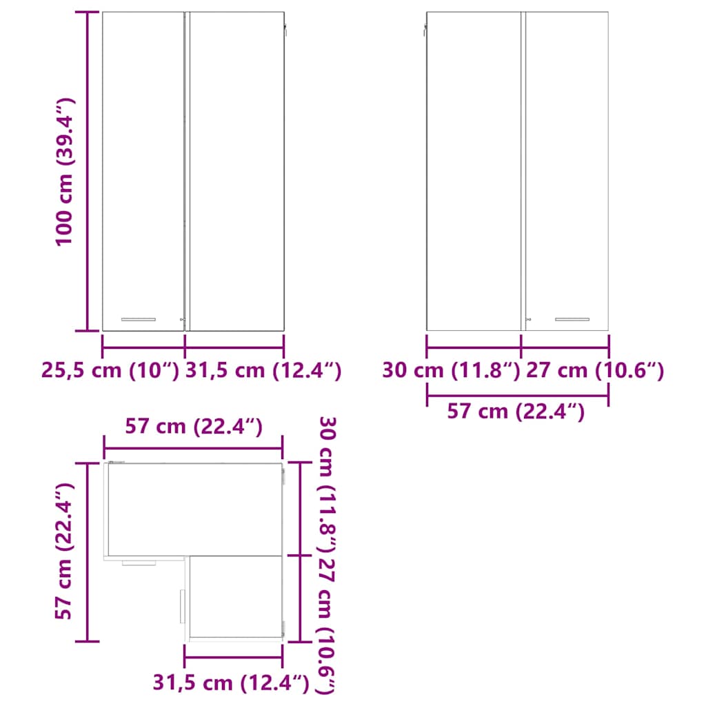 Κρεμαστό ντουλάπι Σομόνα Δρυς και Λευκό 57 x 57 x 100 εκ.
