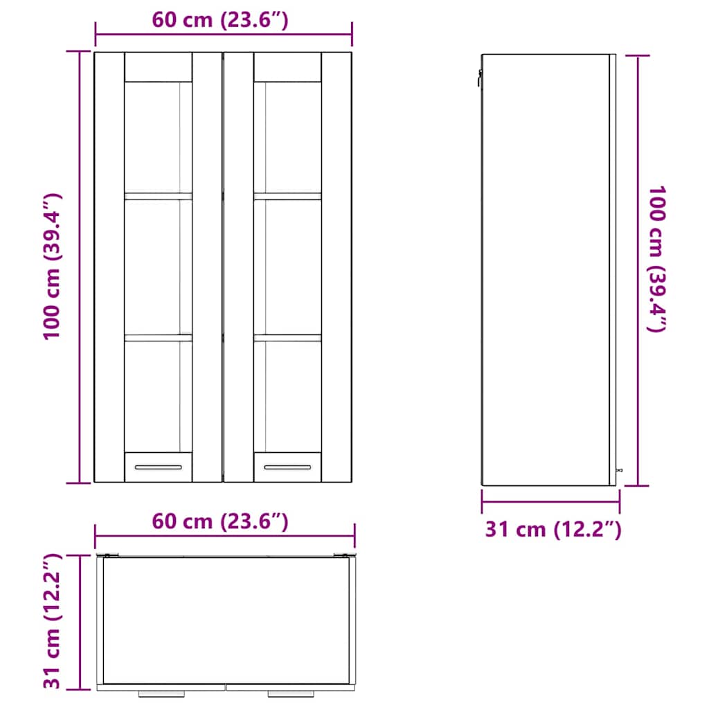 Κρεμαστό ντουλάπι με αποθήκευση Παλιό ξύλο 60 x 31 x 100 εκ.