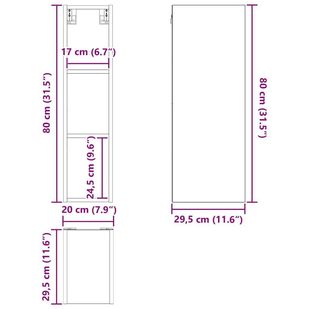 Κρεμαστό ντουλάπι Γκρίζο Σονομα 20 x 29,5 x 80 εκ. - Pakobazaar