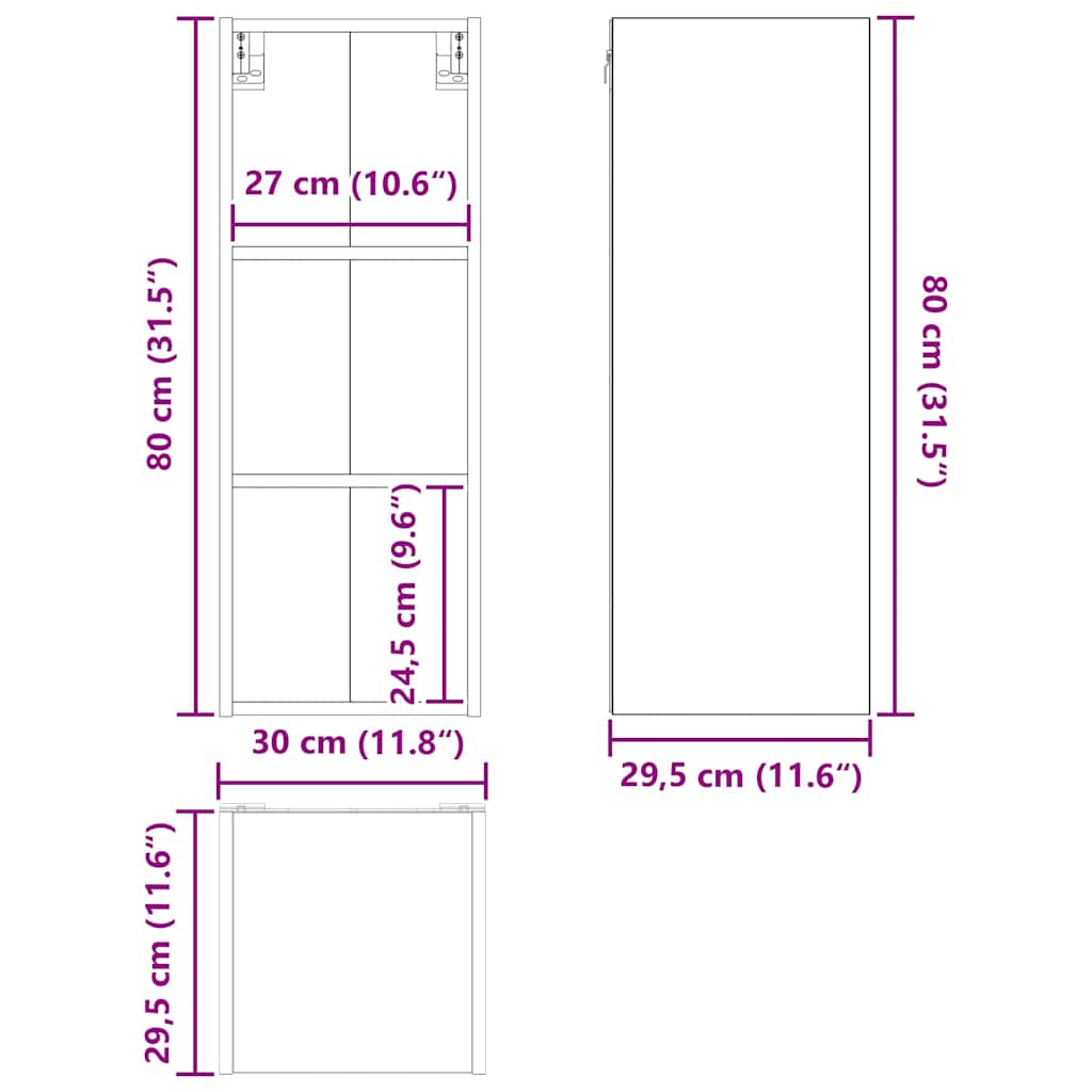 Κρεμαστό ντουλάπι με αποθήκευση Δρύς Sonoma 30 x 29,5 x 80 εκ. - Pakobazaar