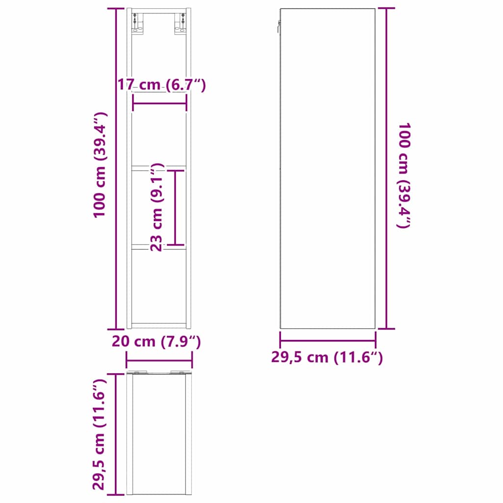 Κρεμαστό ντουλάπι Καπνιστό Δρύς 20 x 29,5 x 100 εκ.