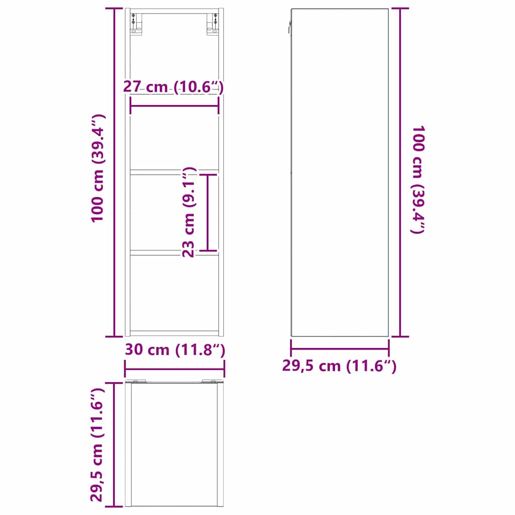 Κρεμαστό ντουλάπι με αποθήκευση Δρύς Sonoma 30 x 29,5 x 100 εκ. - Pakobazaar