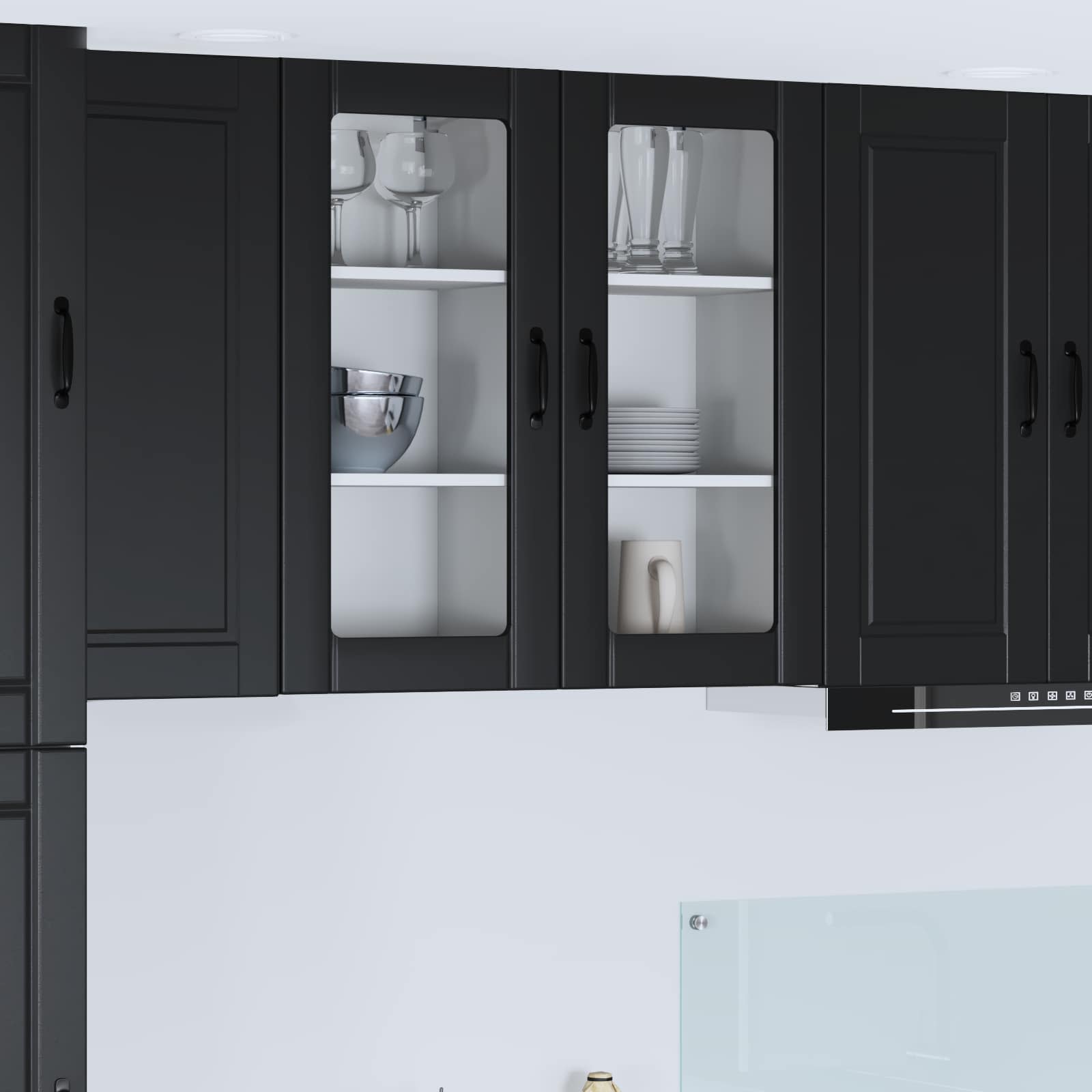 Επιτοίχια γυάλινη ντουλάπα PORTO 2 pcs Μαύρο 40 x 31 x 80 εκ.
