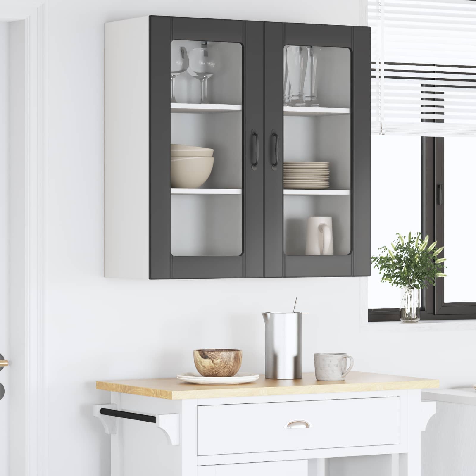 Επιτοίχια γυάλινη ντουλάπα PORTO 2 pcs Μαύρο 40 x 31 x 80 εκ.