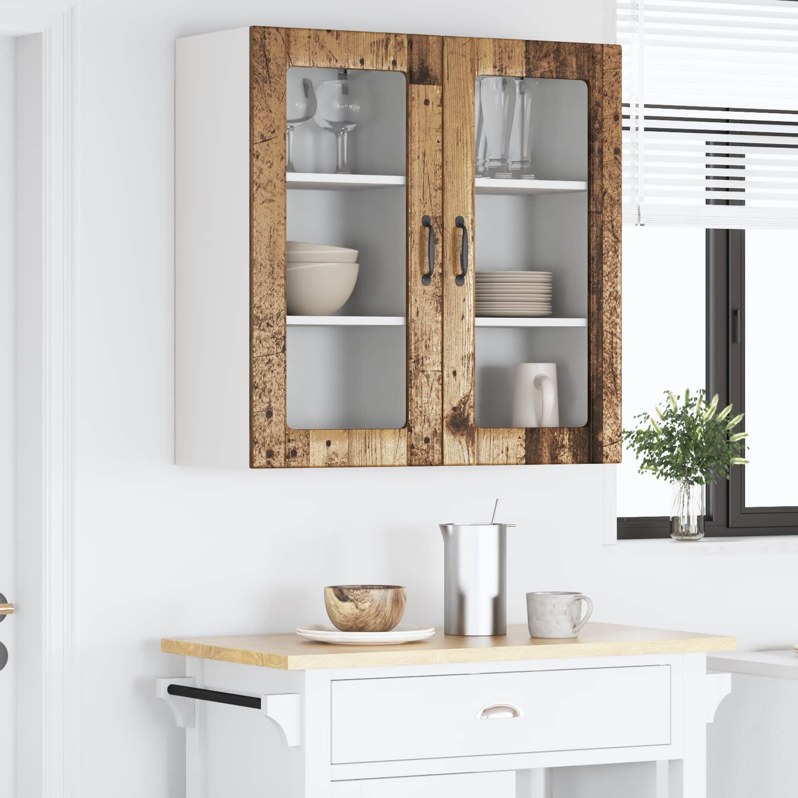 Ραφιέρα τοίχου PORTO 2 pcs Παλιό ξύλο 40 x 31 x 80 εκ.