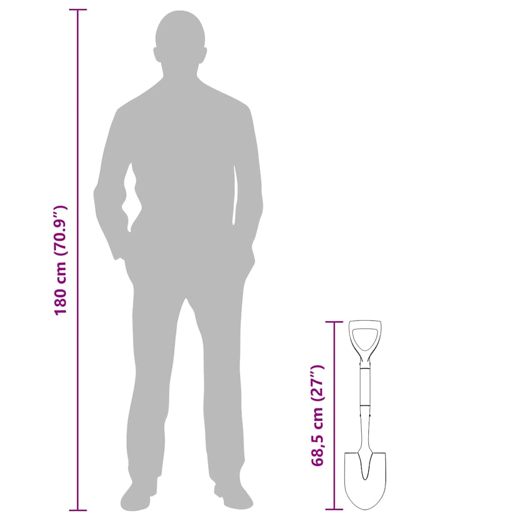 Φτυάρι Μαύρο 68,5 εκ. Διαστρωμένος Χάλυβας και Στερεό Ξύλο - Pakobazaar