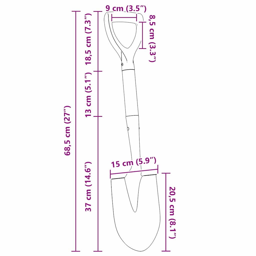 Φτυάρι Μαύρο 68,5 εκ. Διαστρωμένος Χάλυβας και Στερεό Ξύλο - Pakobazaar