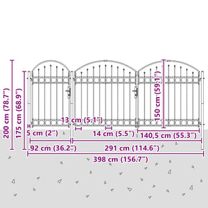 Πύλη Κήπου με Καμπύλη Κορυφή ASSEN 400 x 100 cm Ατσάλι Γκρι