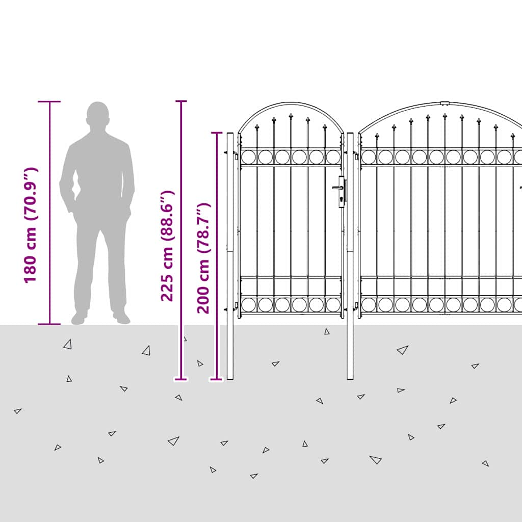 Πύλη Κήπου με Καμπύλη Κορυφή Assen Γκρι 400 x 125 cm Ατσάλι