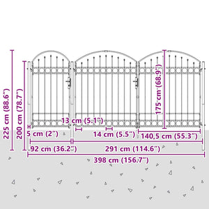 Πύλη Κήπου με Καμπύλη Κορυφή ASSEN 400 x 125 cm Ατσάλι Γκρι