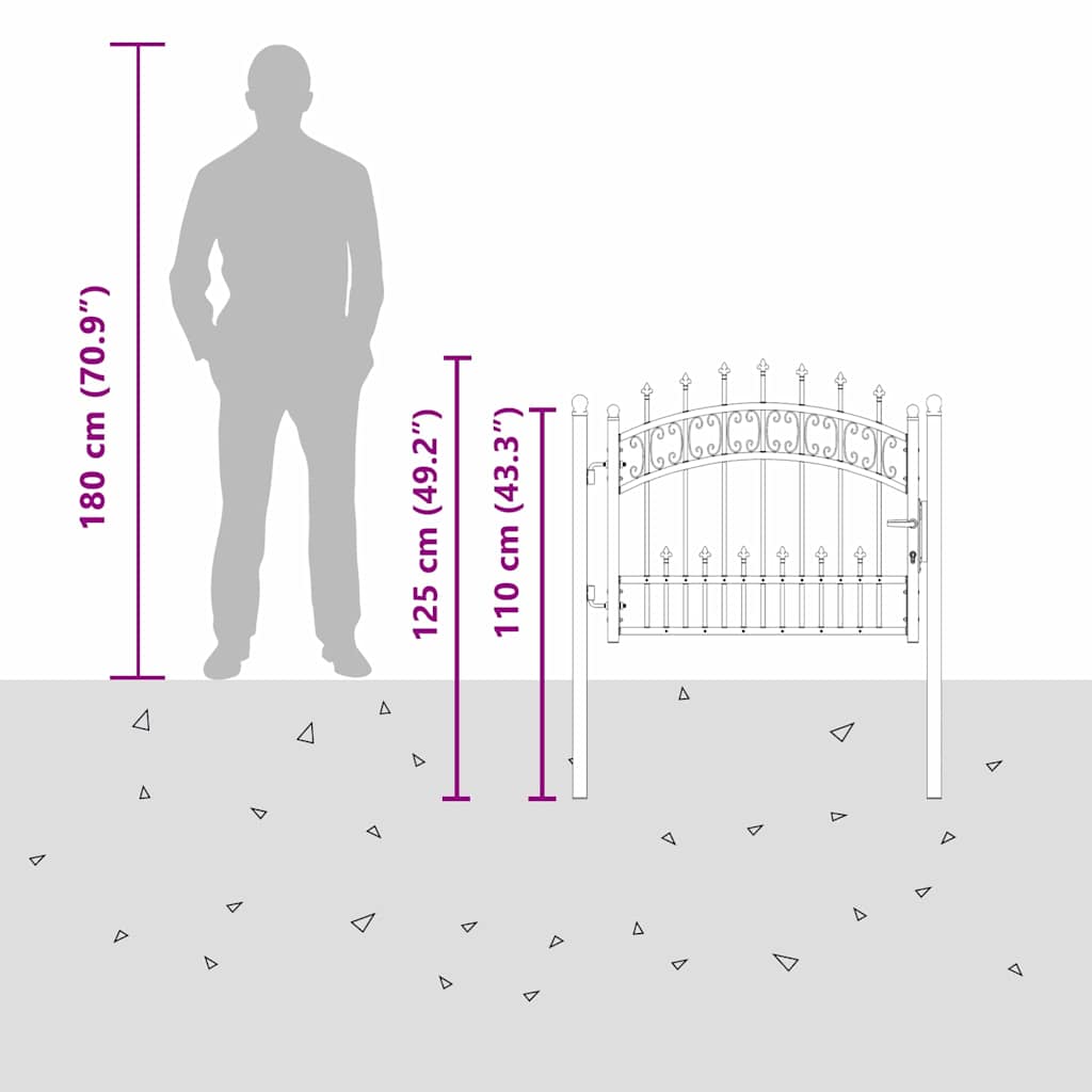Πύλη Φράχτη με Στρογγυλή Κορυφή KAMPEN 103 x 75 εκ. Ατσάλι Γκρι