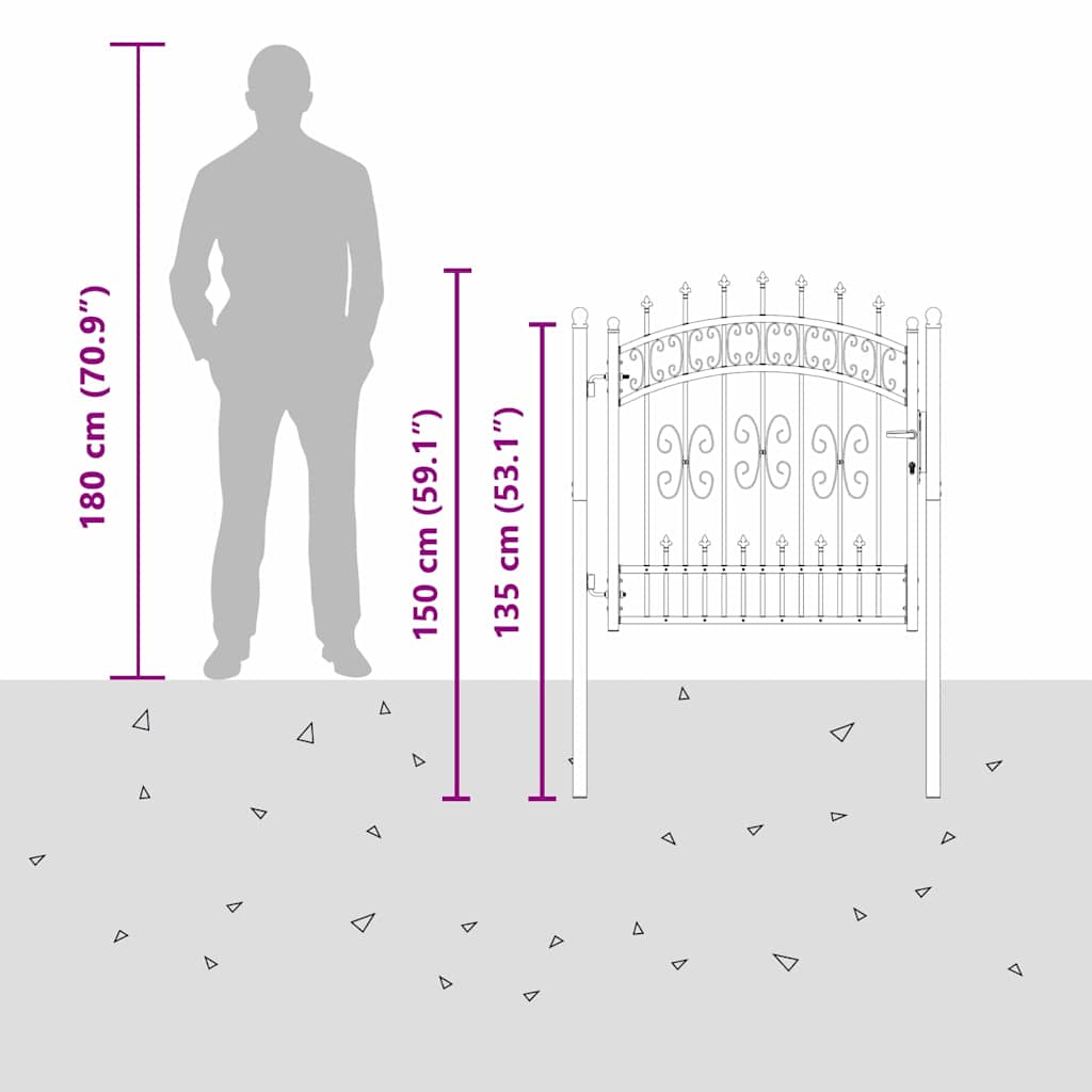 Πύλη Φράχτη με Στρογγυλή Κορυφή Γκρι 103 x 100 εκ. Ατσάλι