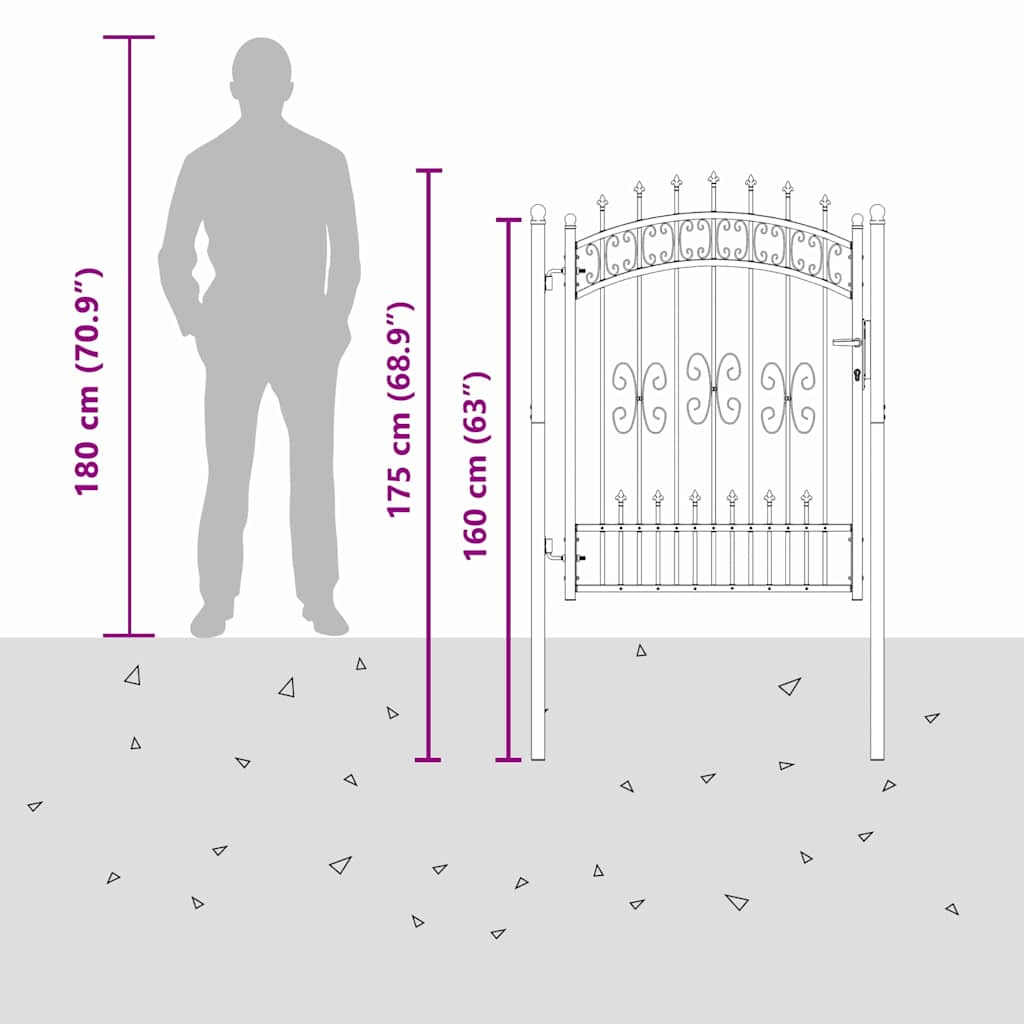Πύλη Φράχτη με Στρογγυλή Κορυφή KAMPEN 103 x 175 cm Ατσάλι Γκρι