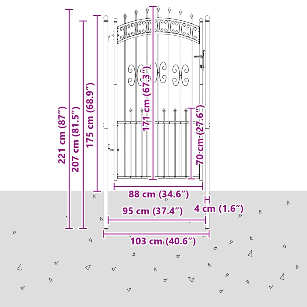 Πύλη Φράχτη με Στρογγυλή Κορυφή KAMPEN 103 x 175 cm Ατσάλι Γκρι