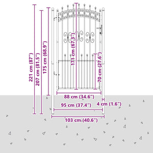 Πύλη Φράχτη με Στρογγυλή Κορυφή KAMPEN 103 x 175 cm Ατσάλι Γκρι