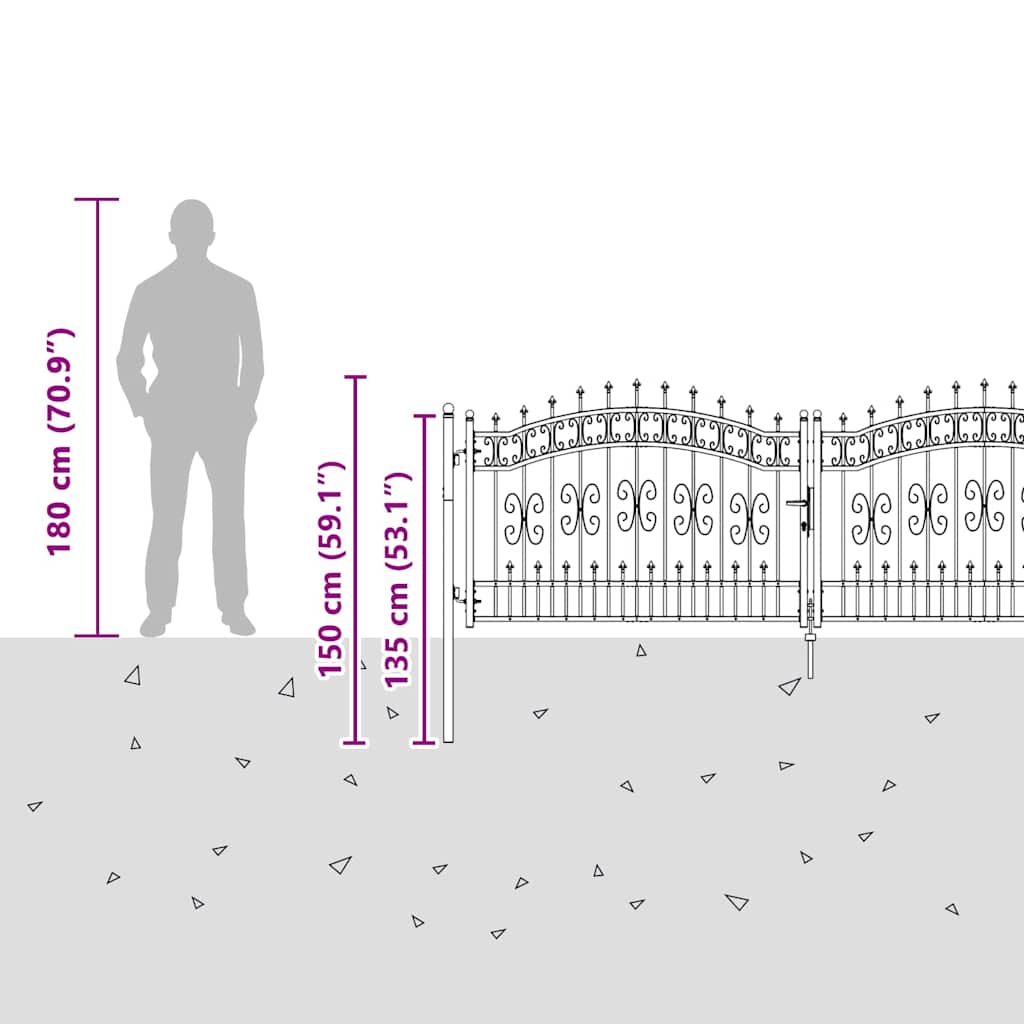 Πύλη Φράχτη με Στρογγυλή Κορυφή KAMPEN 305 x 100 εκ. Ατσάλι
