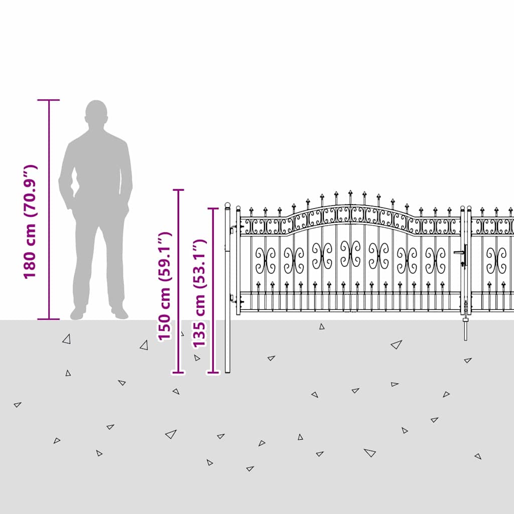 Πύλη Φράχτη με Στρογγυλή Κορυφή Γκρι 404 x 100 εκ. Ατσάλι