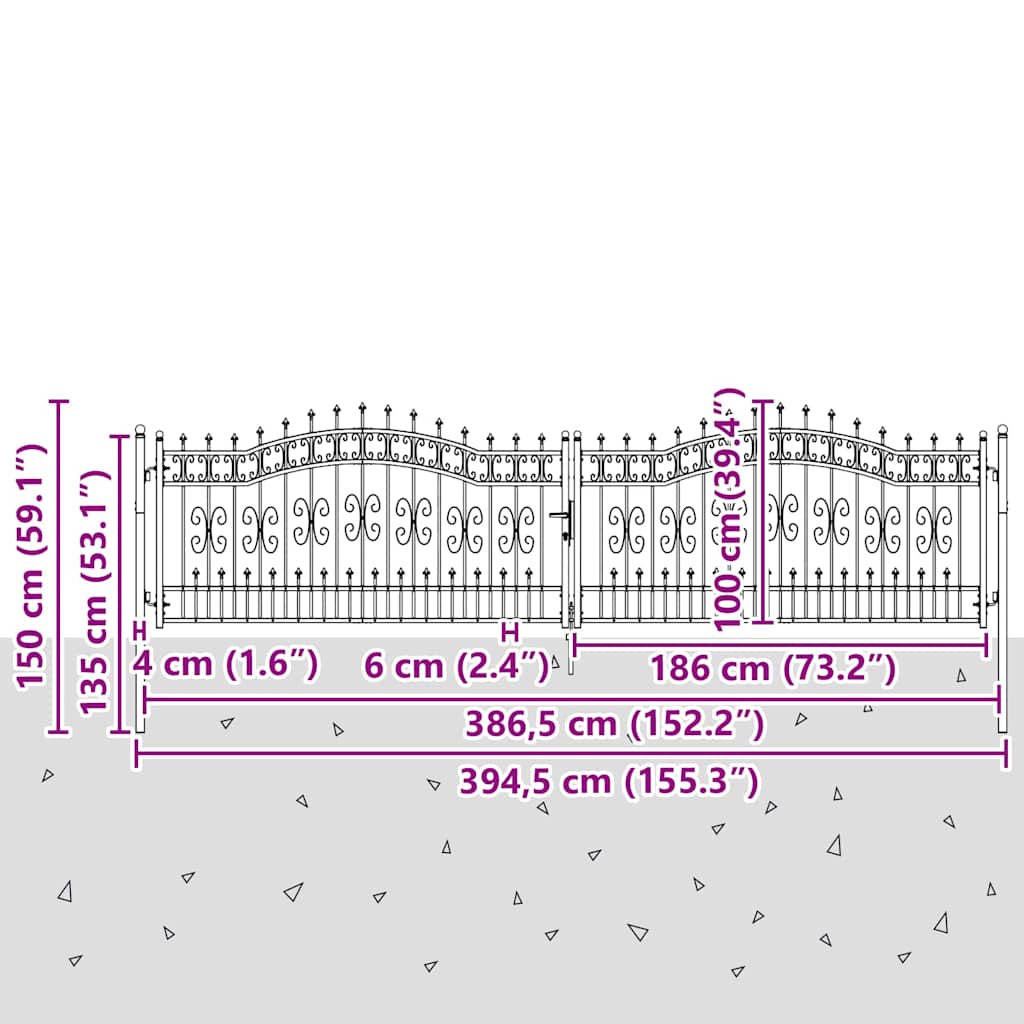 Πύλη Φράχτη με Στρογγυλή Κορυφή Γκρι 404 x 100 εκ. Ατσάλι