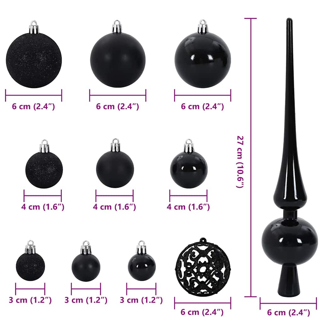 Σετ Χριστουγεννιάτικων Στρογγυλών Μπαλίτσων 120 pcs Μαύρο - Pakobazaar