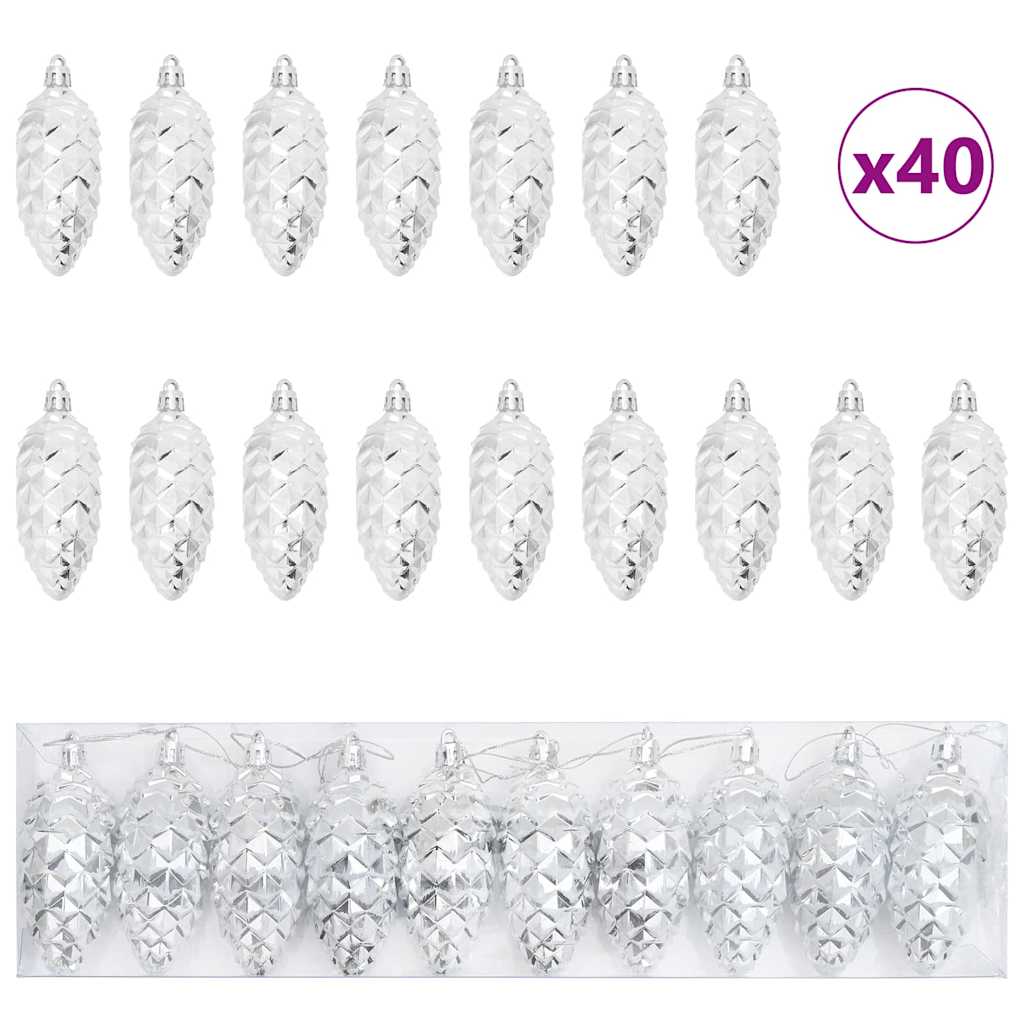 Μπάλα από κουκουνάρι Χριστουγέννων 40 pcs Ασημί Πλαστικό - Pakobazaar