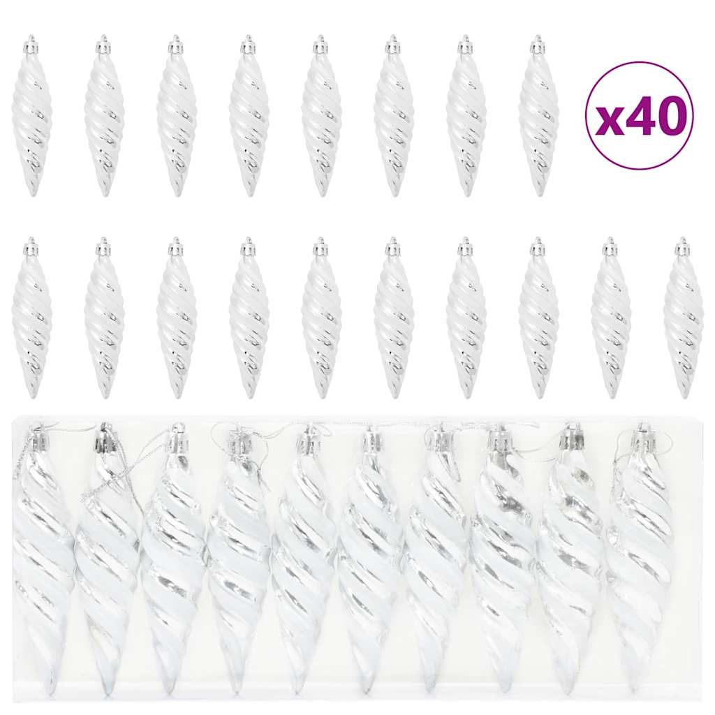 Μπαλίτσα Χριστουγεννιάτικης Σπiral 40 pcs Ασημί Πλαστικό - Pakobazaar