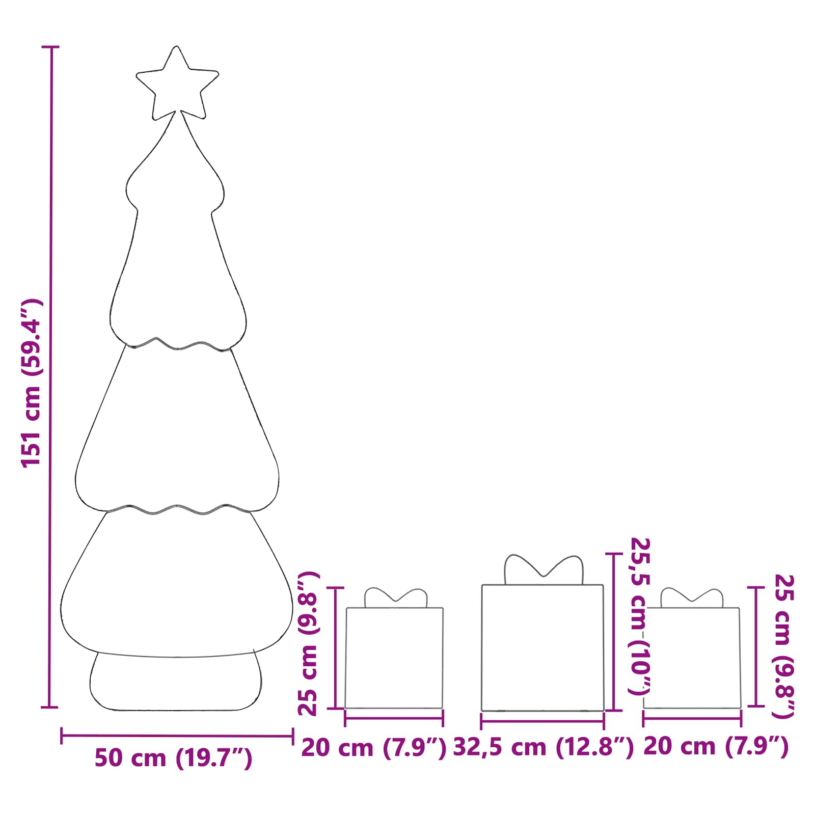 Φωτιζόμενο Χριστουγεννιάτικο Δέντρο με 3 Δώρα 2D Ζεστό Λευκό - Pakobazaar