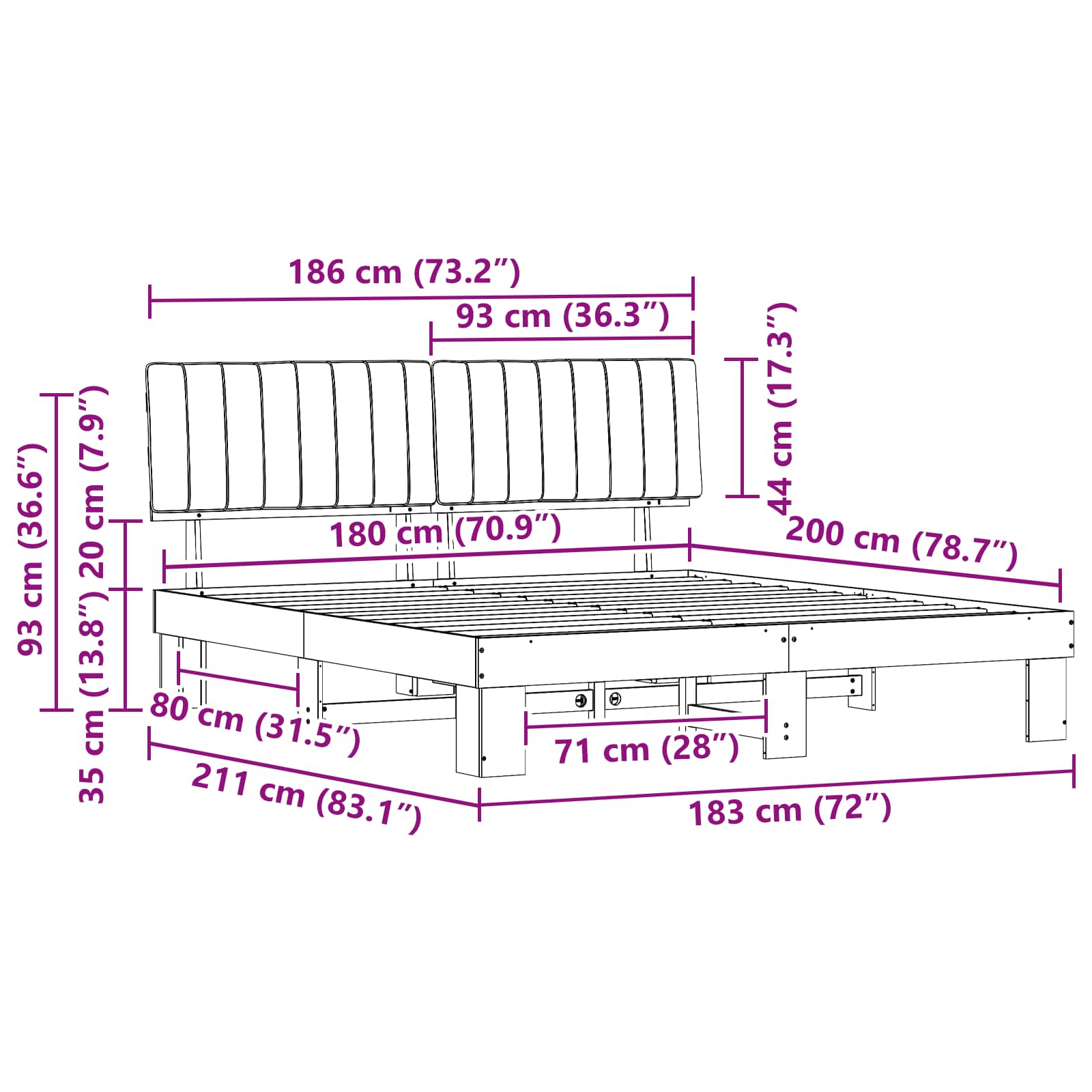 Σκελετός Κρεβατιού με Επενδεδυμένο Κεφαλάρι Ανοιχτό γκρι