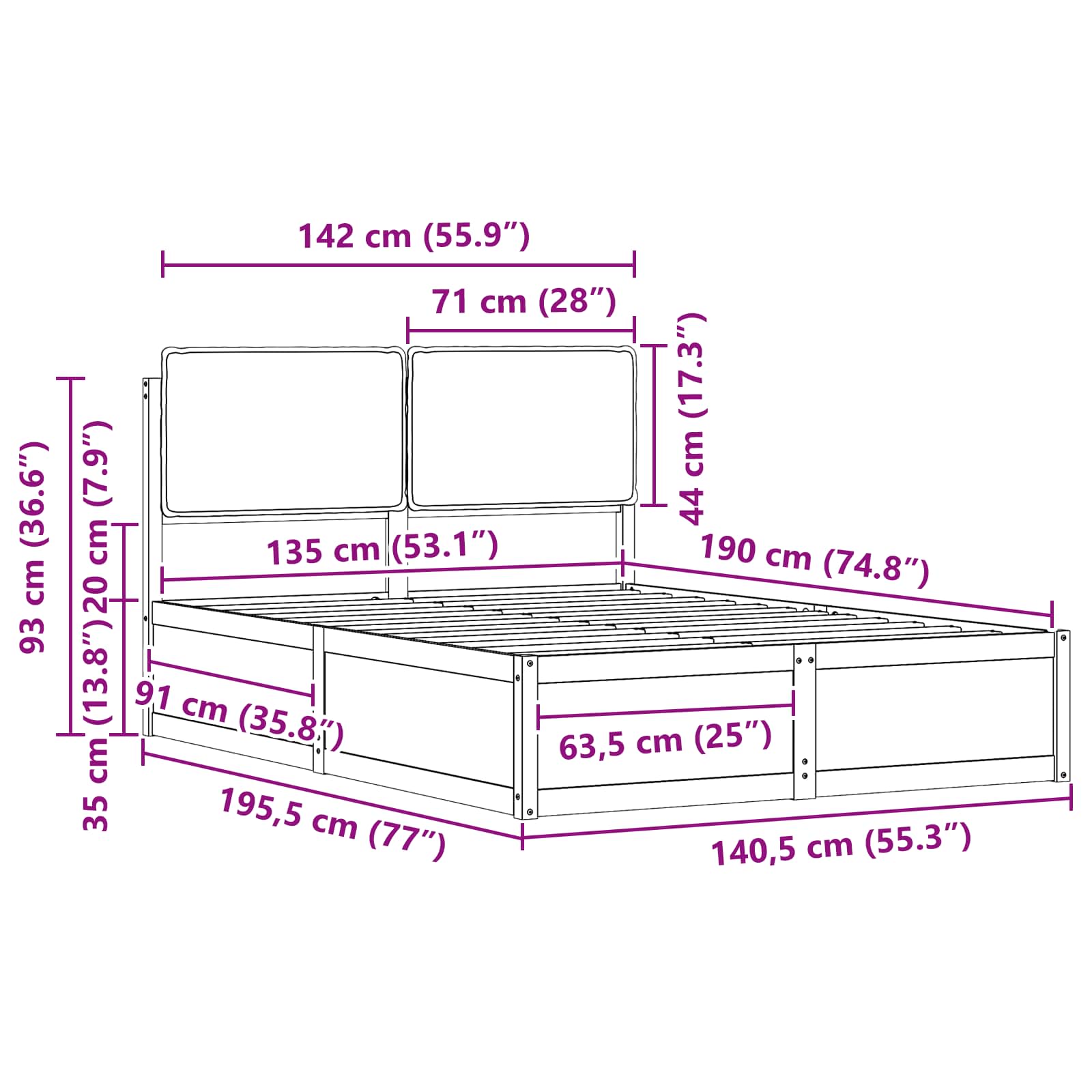 Σκελετός Κρεβατιού με Επενδεδυμένο Κεφαλάρι Σκούρο Γκρι