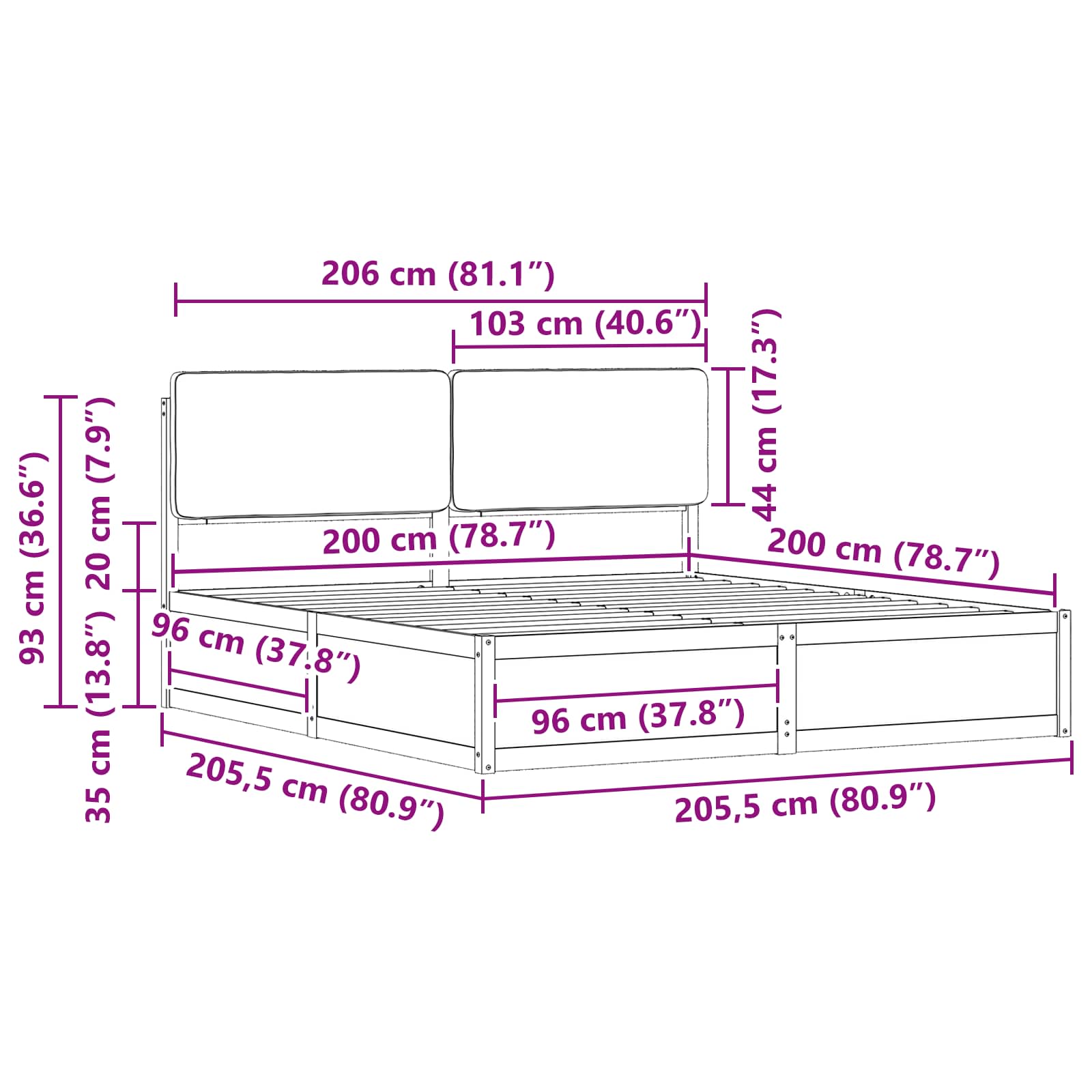 Σκελετός Κρεβατιού με Επενδεδυμένο Κεφαλάρι Taupe 200 x 200 cm