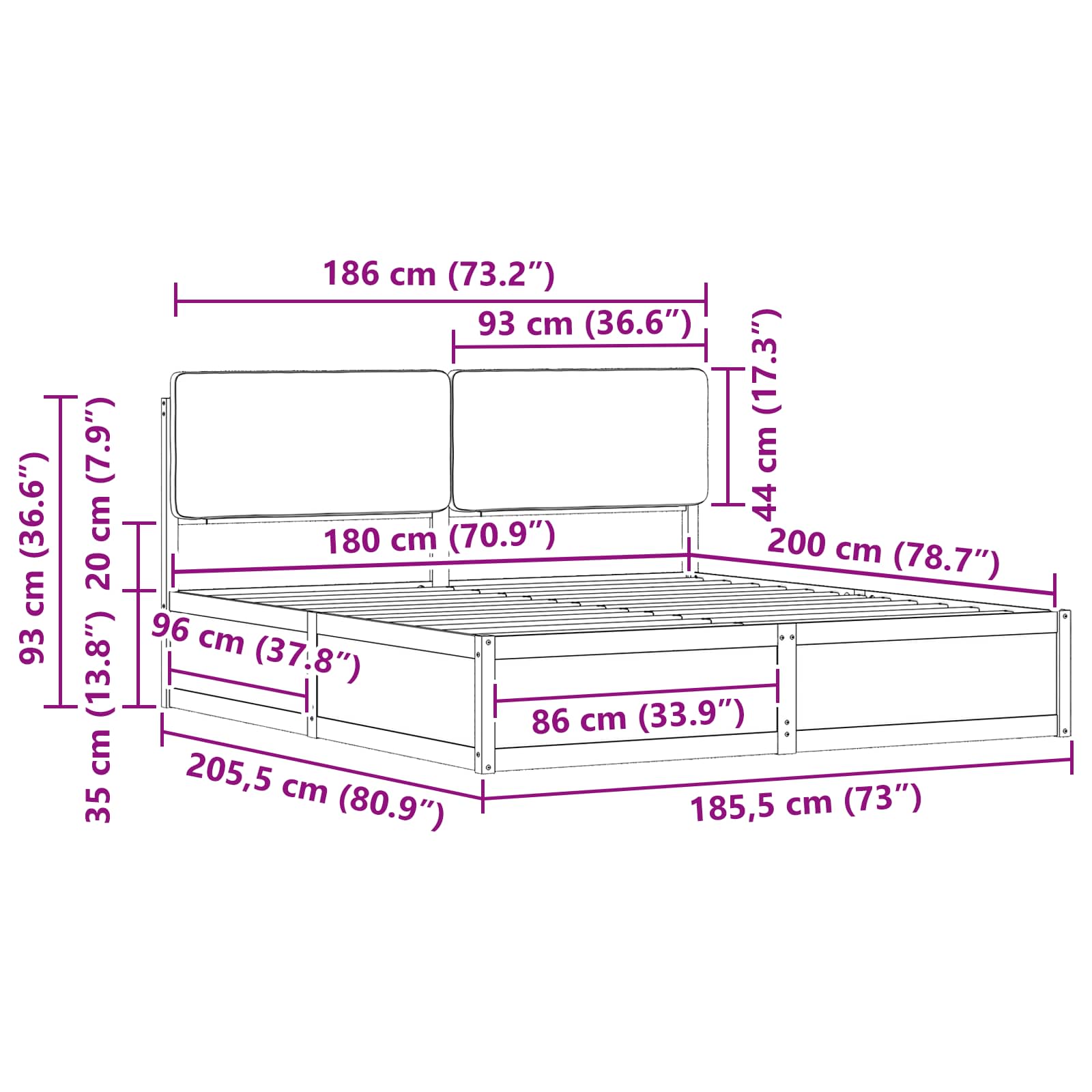 Σκελετός Κρεβατιού με Επενδεδυμένο Κεφαλάρι Ανοιχτό γκρι