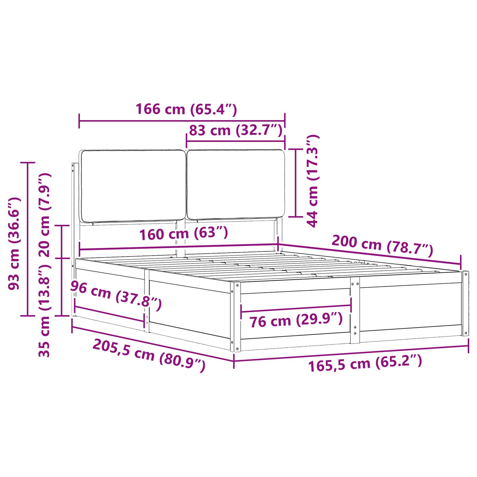 Σκελετός Κρεβατιού με Επενδεδυμένο Κεφαλάρι Μαύρο 160 x 200 cm