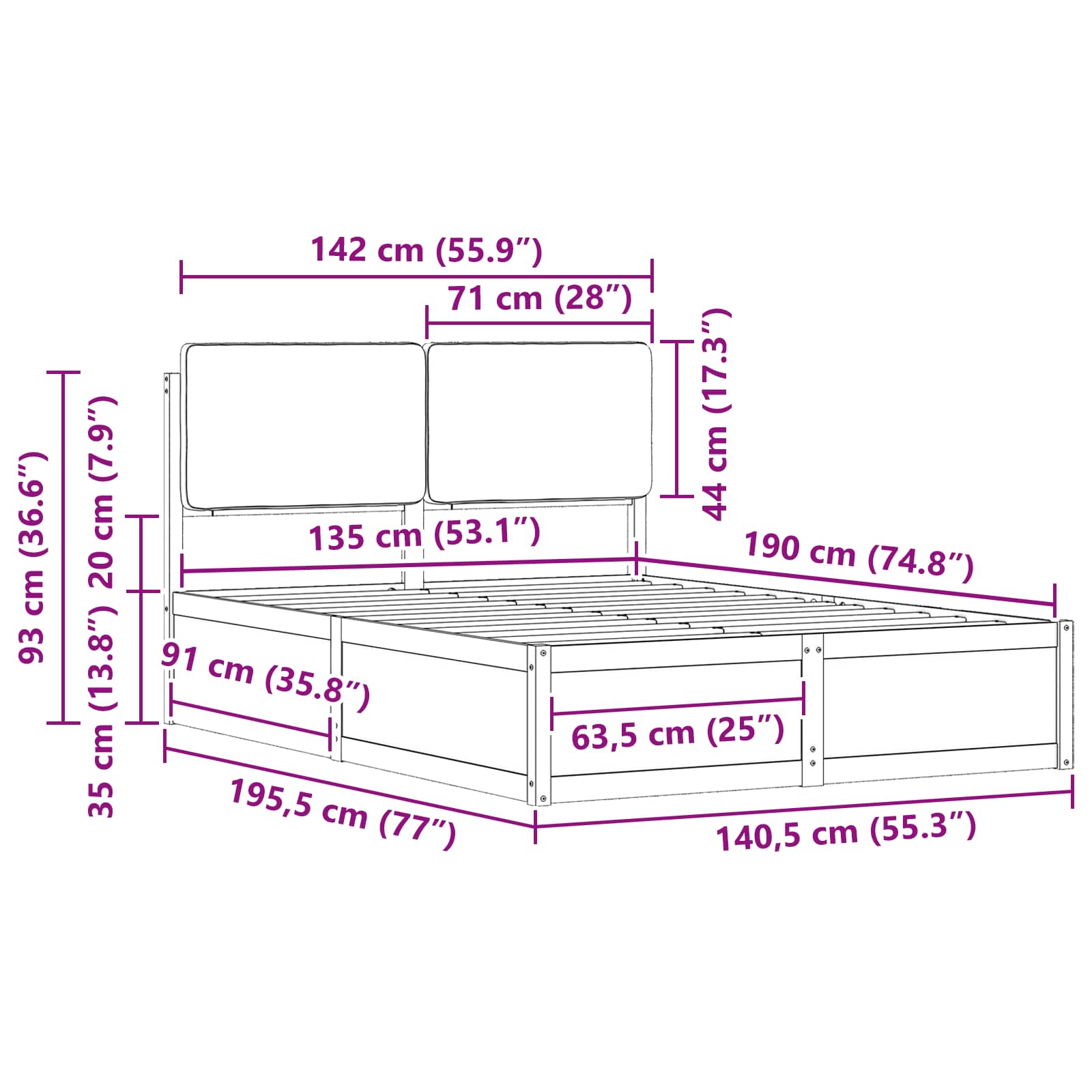 Σκελετός Κρεβατιού με Επενδεδυμένο Κεφαλάρι Ανοιχτό γκρι
