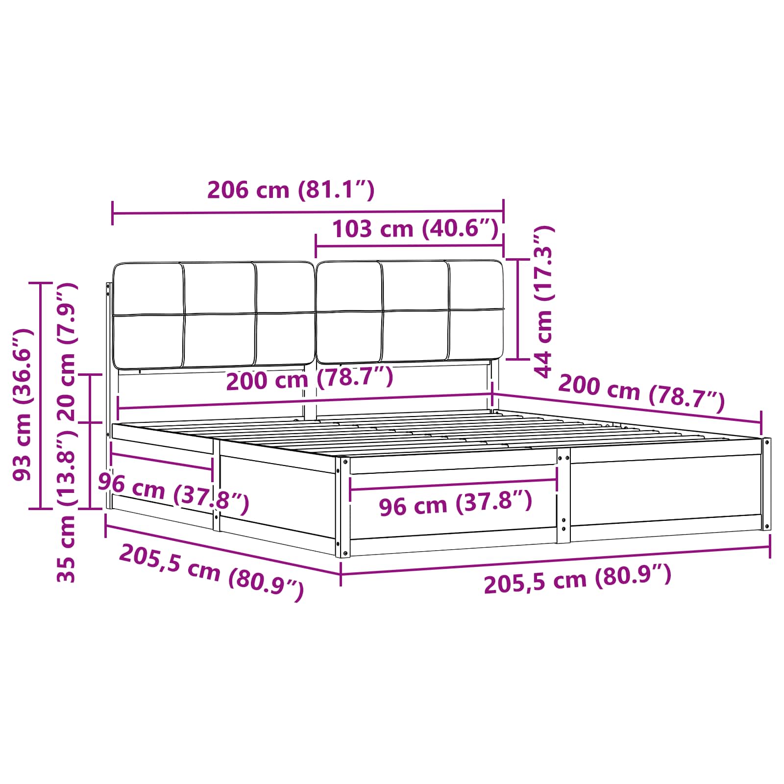 Σκελετός Κρεβατιού με Επενδεδυμένο Κεφαλάρι Ανοιχτό γκρι