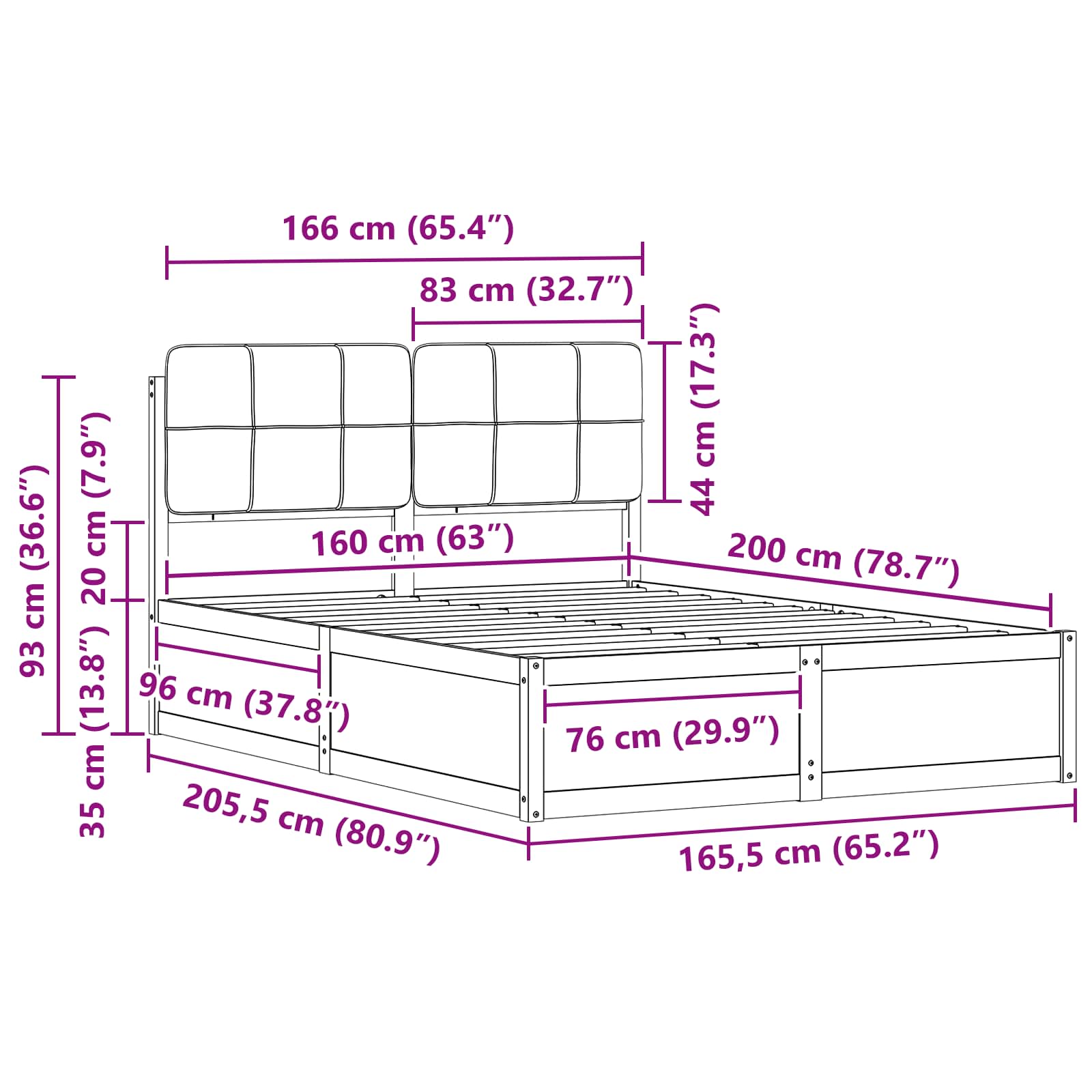 Σκελετός Κρεβατιού με Επενδεδυμένο Κεφαλάρι Σκούρο Γκρι