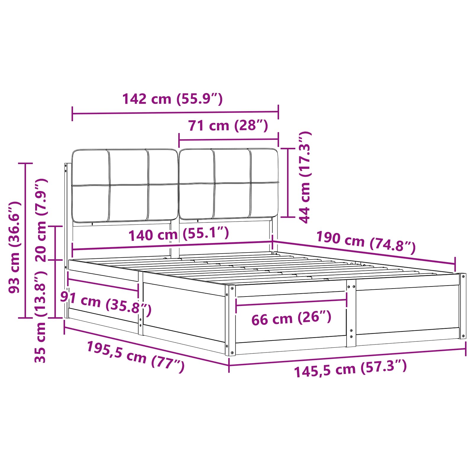 Σκελετός Κρεβατιού με Επενδεδυμένο Κεφαλάρι Ανοιχτό γκρι
