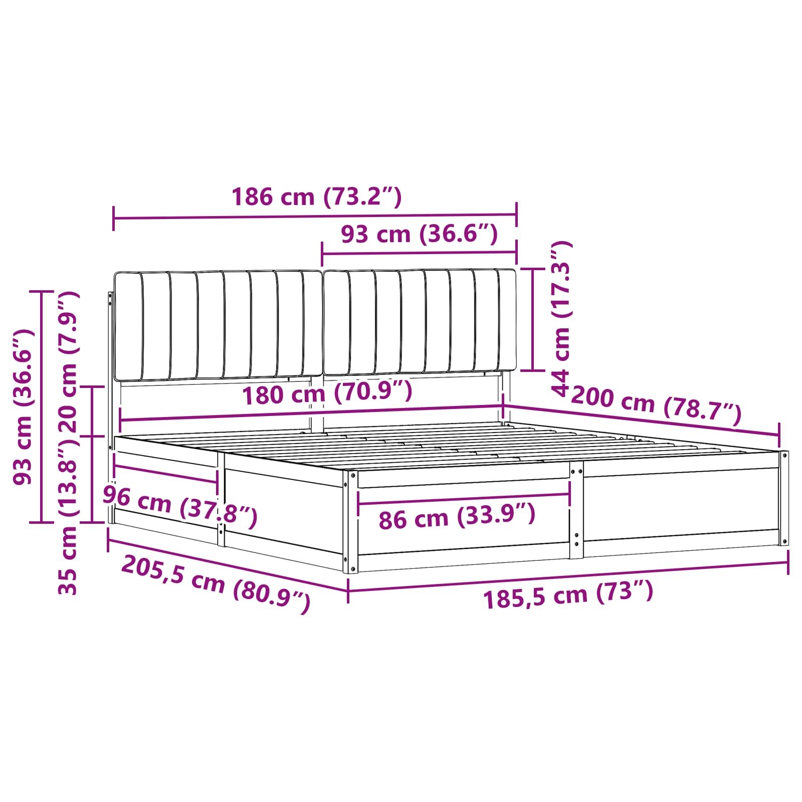Σκελετός Κρεβατιού με Επενδεδυμένο Κεφαλάρι Ανοιχτό γκρι