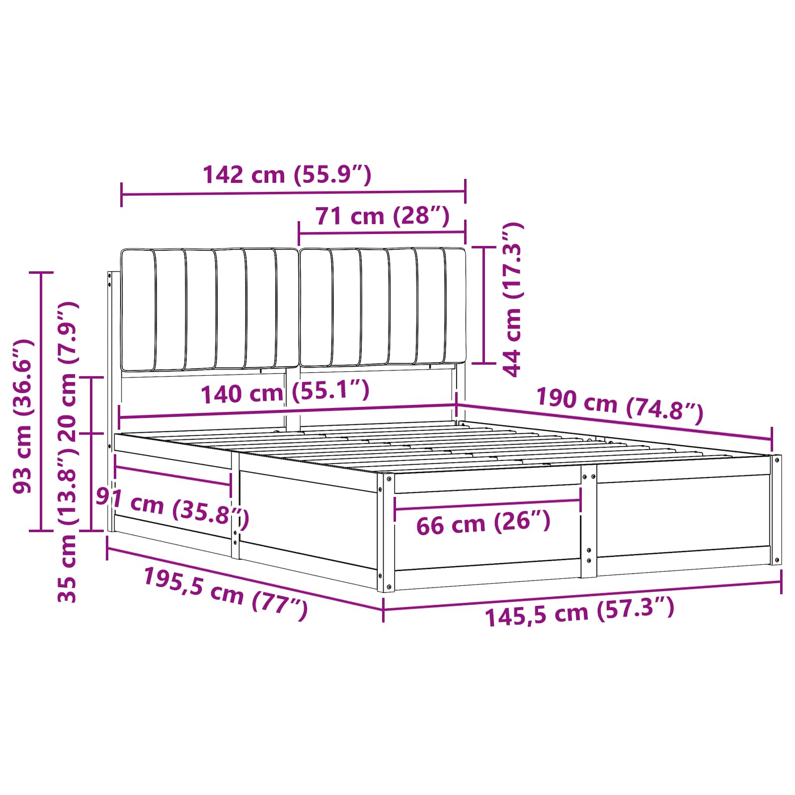 Σκελετός Κρεβατιού με Επενδεδυμένο Κεφαλάρι Ανοιχτό γκρι