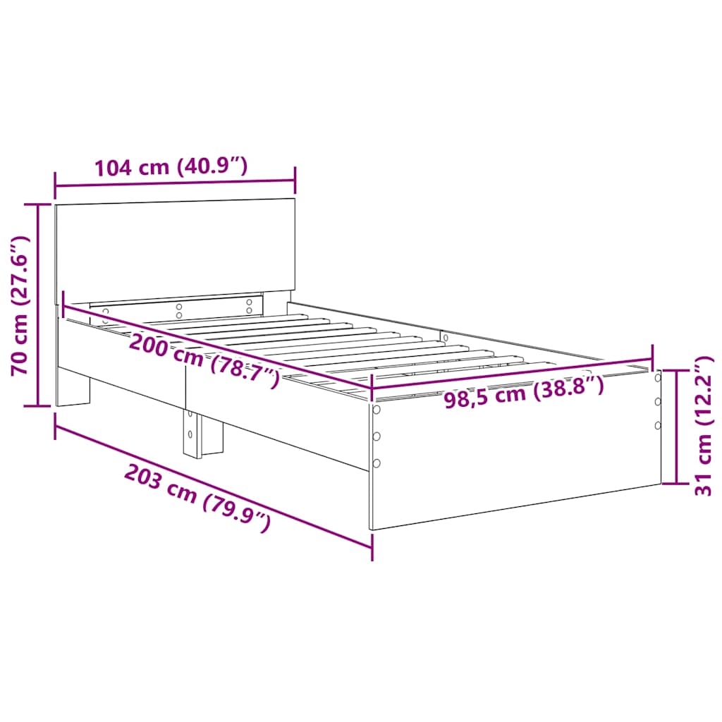Σκελετός Κρεβατιού Μαύρη Οξυά 100 x 200 cm Επεξεργασμένο ξύλο - Pakobazaar