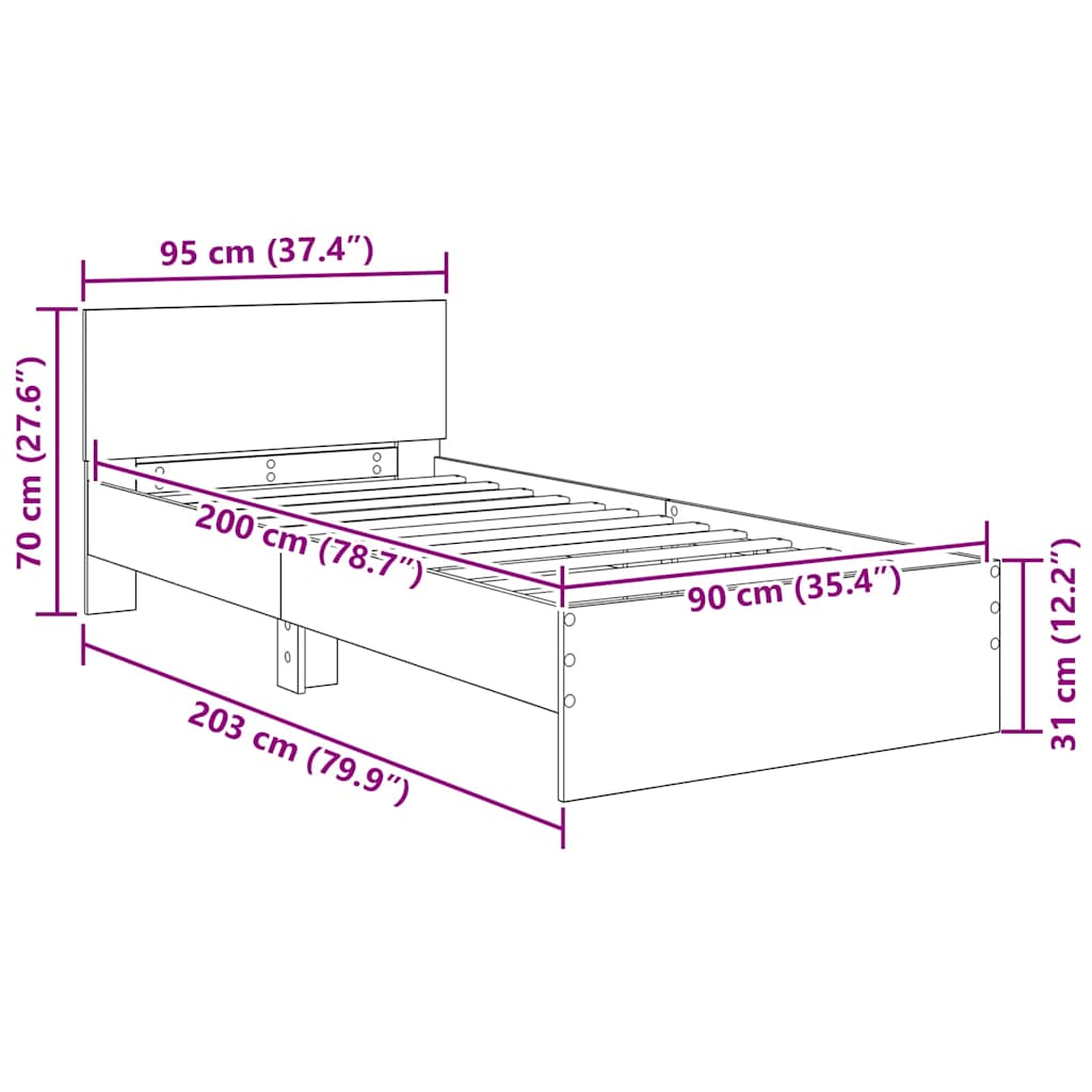 Σκελετός Κρεβατιού Artisan Oak 90 x 200 cm Επεξεργασμένο ξύλο - Pakobazaar