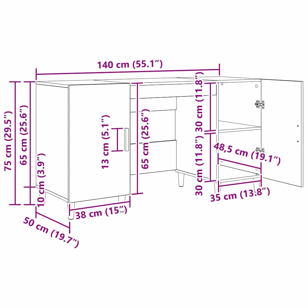 Γραφείο με ράφι Παλιό Ξύλο 140 x 50 x 75 εκ. Επεξεργασμένο ξύλο